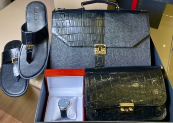 Naju Briefcase, Slippers, Wrist Watch, and Man Purse